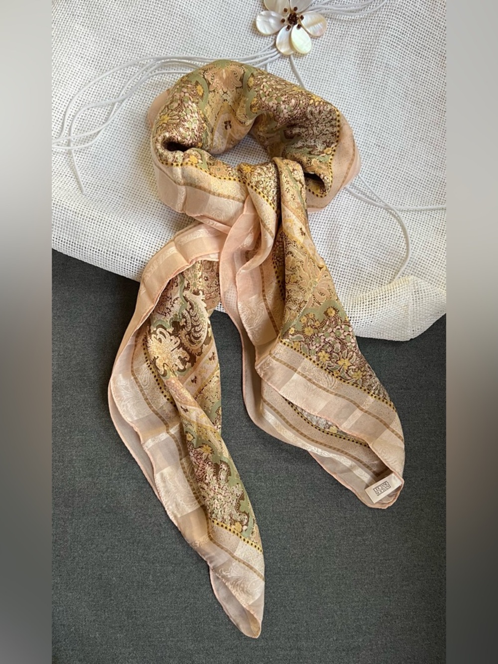 Vintage Luciano Soprani Italy Silk Jacquard Scarf - Pink Green Floral Square 33”